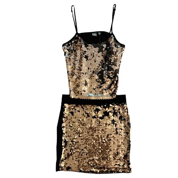 SOHO 2 Pc Gold Sequin Tank Mini Skirt M Party Glam Cocktail Date Sexy Holiday - Picture 5 of 12
